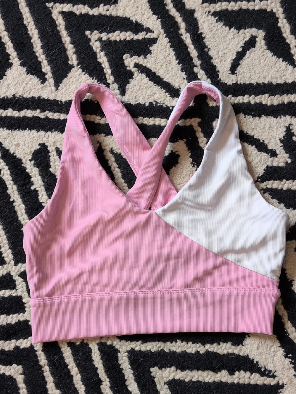 Wilo The brand Pink & White Cross-Back Ribbed Sports Bra